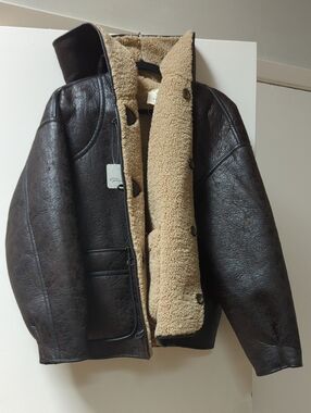 Free People Dark Brown Bomber Jacket with Cream Sherpa